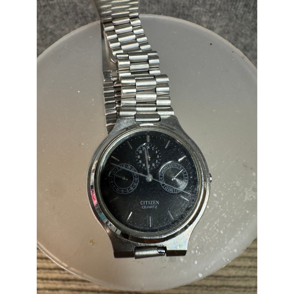 Citizen Quartz Watch Black Dial Multi-Dial Stainless Steel 4300-S04506SM Vintage